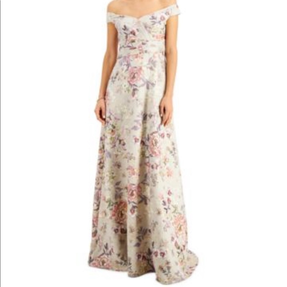Adrianna Papell Off-The-Shoulder Floral-Print Ball Gown